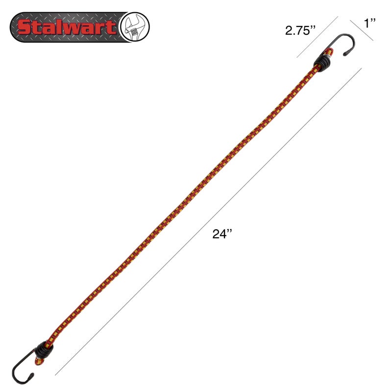Stalwart Bungee Cords - 10-Pack Virgin Rubber 24-Inch Cordage with Heavy-Duty Vinyl-Coated Hooks and Fabric Wrapping by Stalwart (Red) - Image 2